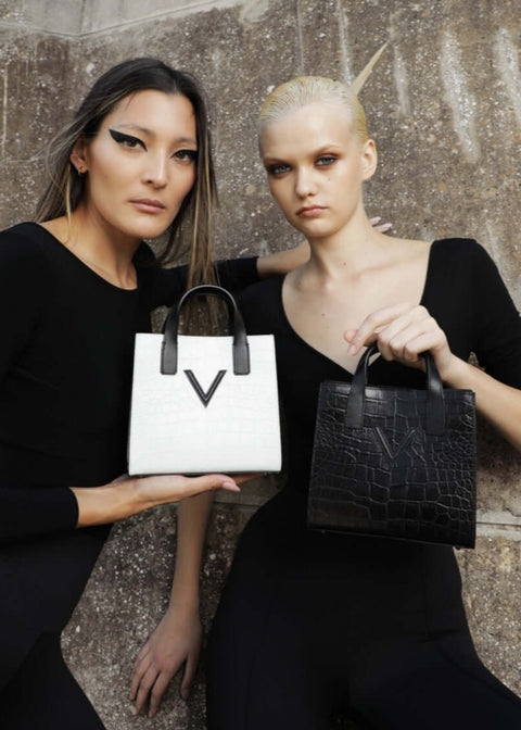 Mini V Tote Croco White