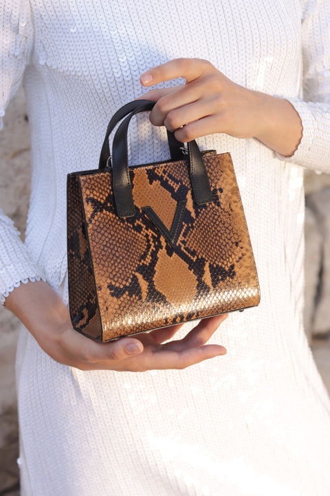 Mini V Tote Python Havane