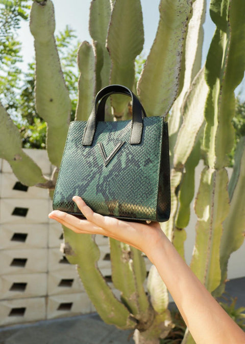 Mini V Tote Python Green - LINA BRAX