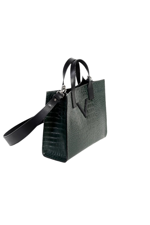 Medium V Tote Croco Green