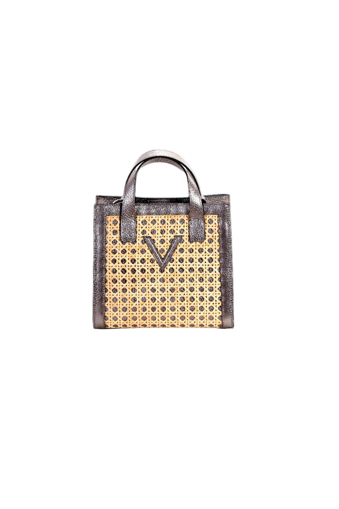 Mini V Tote Straw Silver