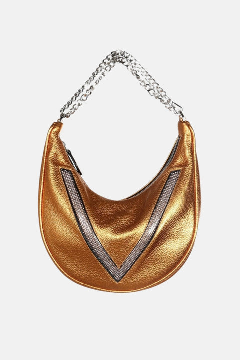 Le Mini V Metallic Shoulder Bag - LINA BRAX-Orange Shimmery