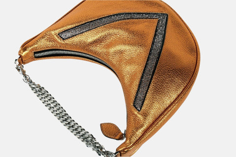 Le Mini V Metallic Shoulder Bag - LINA BRAX-Orange Shimmery