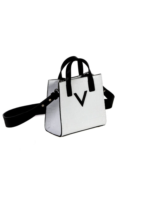 Mini Tote Croco White w Black - LINA BRAX-White