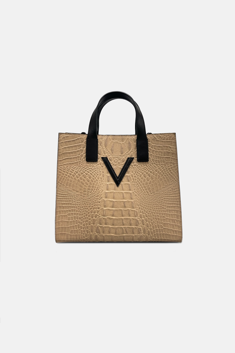 Medium V Tote Croco Beige