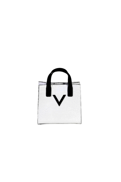 Mini V Tote Croco White w Black